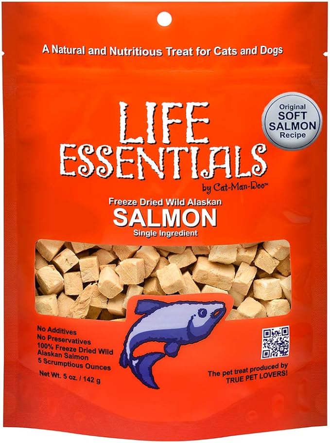 Life Essentials by Cat-Man-Doo Freeze Dried Salmon Cat & Dog Treats, Wild Caught Single Ingredient, Healthy Dog & Cat Treats, 5 oz