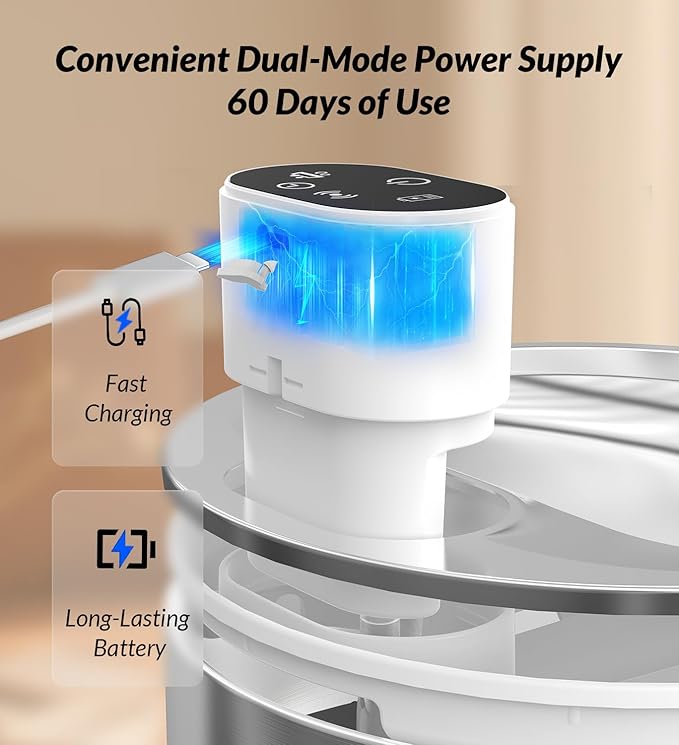 Cat Water Fountain Stainless Steel,135fl-oz/4L Wireless Cat Fountain Battery Operated Pet Fountain with 5 Filters for Dogs Cats Indoor
