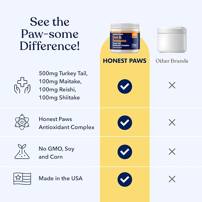 Honest Paws Turkey Tail Mushroom for Dogs - Digestive and Immune Support - Shiitake, Reishi, Maitake Mushroom Supplement Powder for Dogs - No Filler, No Additives - (30 Scoops)