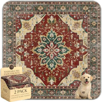 Washable Pee Pads for Dogs,Great Urine Absorbent Reusable Puppy Training Pads,Waterproof,Leak-Proof & Non-Slip Potty Pads for Whelping,Crate,Playpen,Bed.(Red Forest Floral,54"x54")