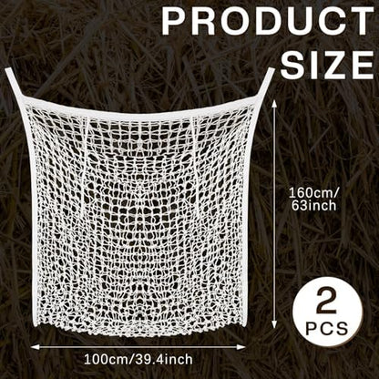 Fabbay 2 Pcs Slow Feed Hay Net for Horses, 63 x 40 Inch Hay Bag, White
