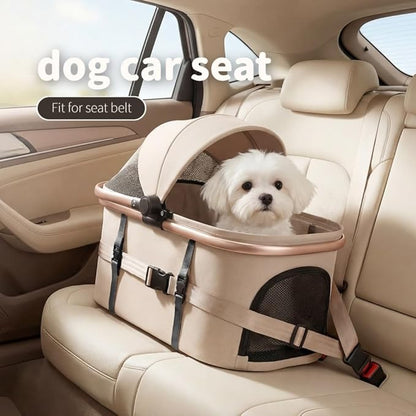 All-Terrain Pet Stroller for Small Medium Dogs & Cats, 20 lbs Capacity - Portable Carrier with One-Touch Brake, Lightweight Foldable Design & Shock Absorption Wheels,Beige