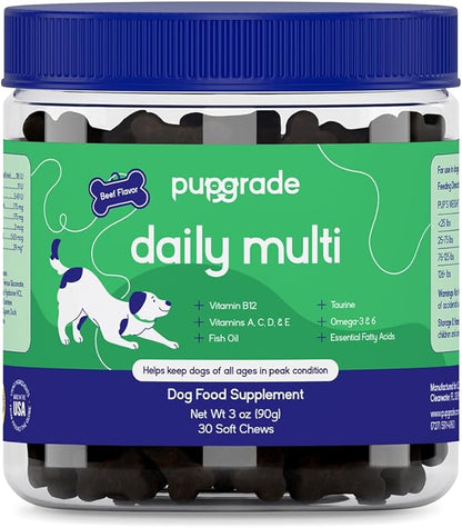 PupGrade Daily Multivitamin for Dogs – All-in-One Supplement with Omega Fish Oil, Vitamins A, C, D, E & B Complex for Everyday Health – 30 Soft Chews