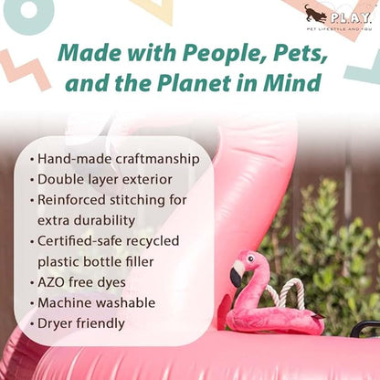 P.L.A.Y. Plush Dog Toys - Tropical Paradise Summer Pool Themed Durable Squeaker Chew Toy, Great for Puppies & All Size Dogs, Machine Washable (Flamingo Float)