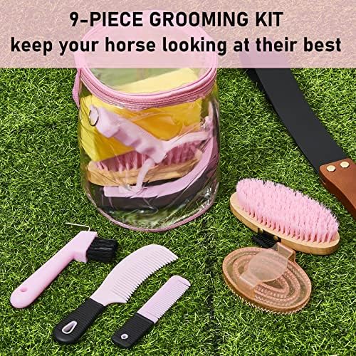 Cunhill 9 Pcs Horse Grooming Kit Tack Room Supplies, Cute, Pink