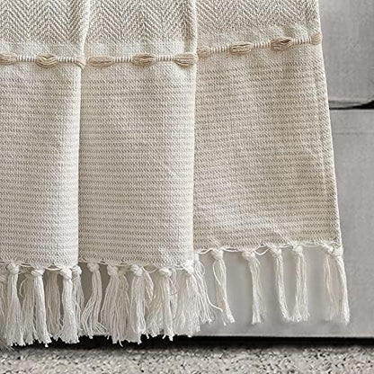 Lush Decor Herringbone Stripe Woven Tassel Yarn Dyed Cotton Throw Blanket 50" W x 60" L Neutral & White - Striped Throw Blankets - Beige Couch Blanket