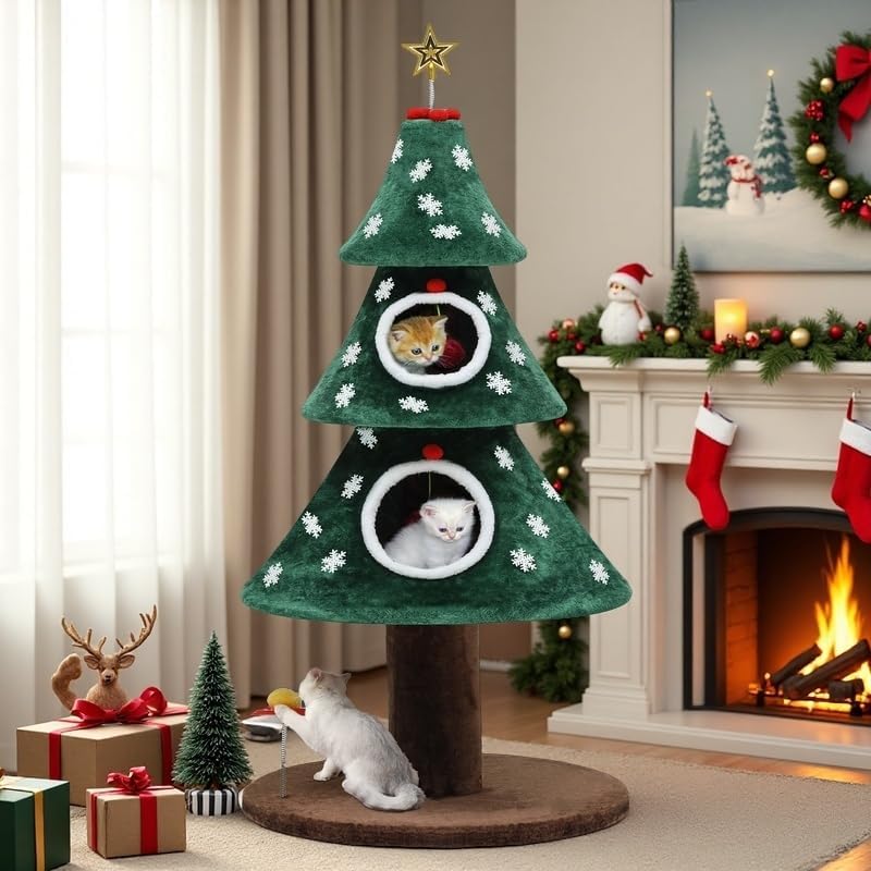 DWVO 52" Christmas Cat Tree with 2-Storey House