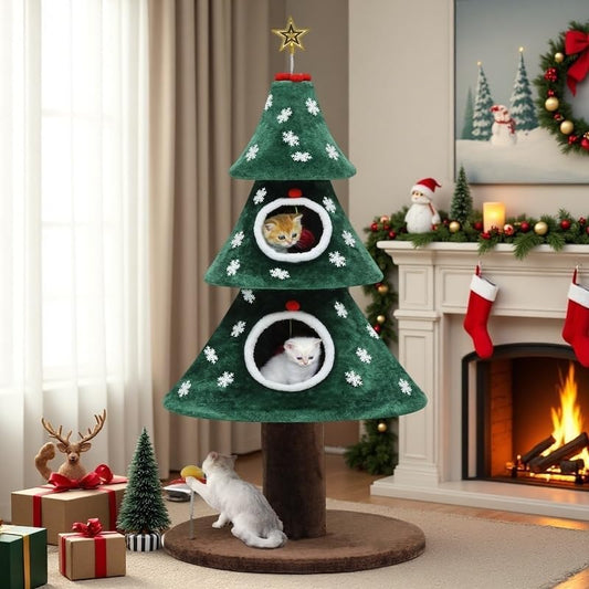 DWVO 52" Christmas Cat Tree with 2-Storey House