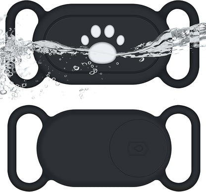 for Samsung Galaxy SmartTag2 Dog Collar Holder, 2 Pack Waterproof Anti-Lost Silicone Case for Galaxy Smart Tag 2 for Pet Dog Cat Collars (Black/Black)