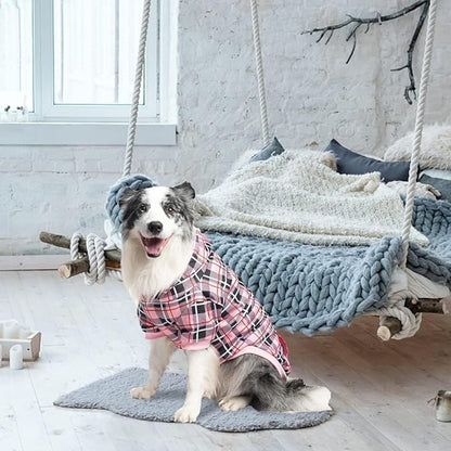 EXPAWLORER Plaid Dog Hoodie - British Style Warm Dog Sweater Shirt with Leash Hole,Pitbull Clothes Outfits,Winter Coat Apparel for All Breeds Puppy Girl Boy-Cat Apparel,Pink Large