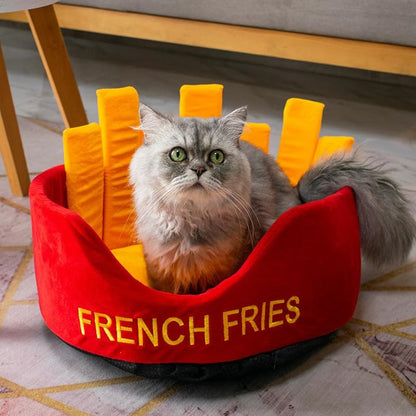 AYNEFY Beds Litter House Warm Skin Friendly Washable Cute Kitten Cushion for Indoor Cats Soft Plush Cat Bed with PP Cotton Filling Soft Plush Cat Bed (French Fries)