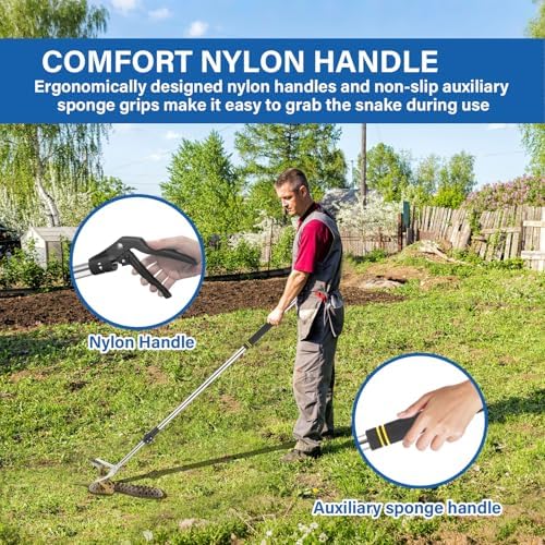 Snake Catcher Grabber, 69" Snake Grabber Tool for Rattlesnake Heavy Duty Professional Reptile Tongs Extra Long with Wide Jaw Handling Tool Stainless Steel Tube Sponge Handle