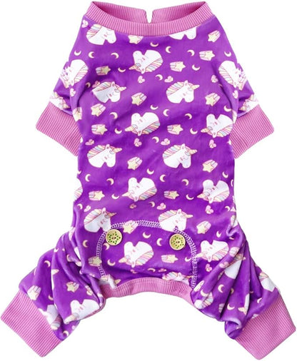 KYEESE Dog Pajamas Velvet Dog Pajamas Small Sized Dogs Soft Dogs Clothes Pet Coat Stretchy Doggie Pjs Pet Costume with Unicorn Pattern Comfy Doggie Jammies Onesie, Medium
