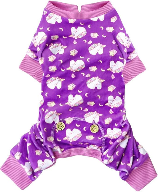 KYEESE Dog Pajamas Velvet Dog Pajamas Medium Sized Dogs Soft Dogs Clothes Pjs with Unicorn Pattern Stretchy Pet Jammies Coat Comfy Pet Onesie Costume, 2X-Large