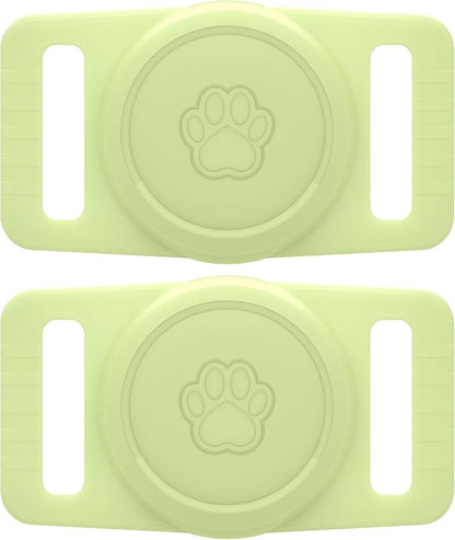 GOCII for Airtag Dog Collar Holder 2 Pack,Waterproof Dog Collar Holder for Apple AirTag(Gen 1 & 2),Silicone Air Tags Case for Dog Collars(Glow Green)