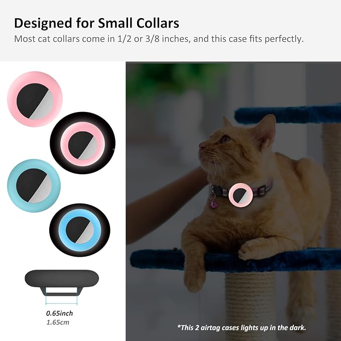 2022 AirTag Cat Collar Holder, Small AirTag Compatible, 2Pack Waterproof Case Cover for Pet Collar Within 3/8 inch (Luminous Pink&Luminous Blue)