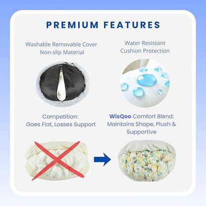Calming Pet Bed with Water-Resistant Inner Liner – Anti-Anxiety Donut Dog & Cat Bed with Removable Washable Cover – Supportive Plush Nest, Non-Slip & Cushion Protection – Large, Grey