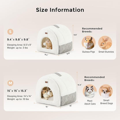ZOMISIA Cat Bed Cave for Indoor Cats - 2 in 1 Cat Hideaway Hut Fully Machine-Washable, Covered Kitten House Bed with Cushioned Pillow, Cute Small Pet Tent with Non-Slip Bottom, 15 Inches