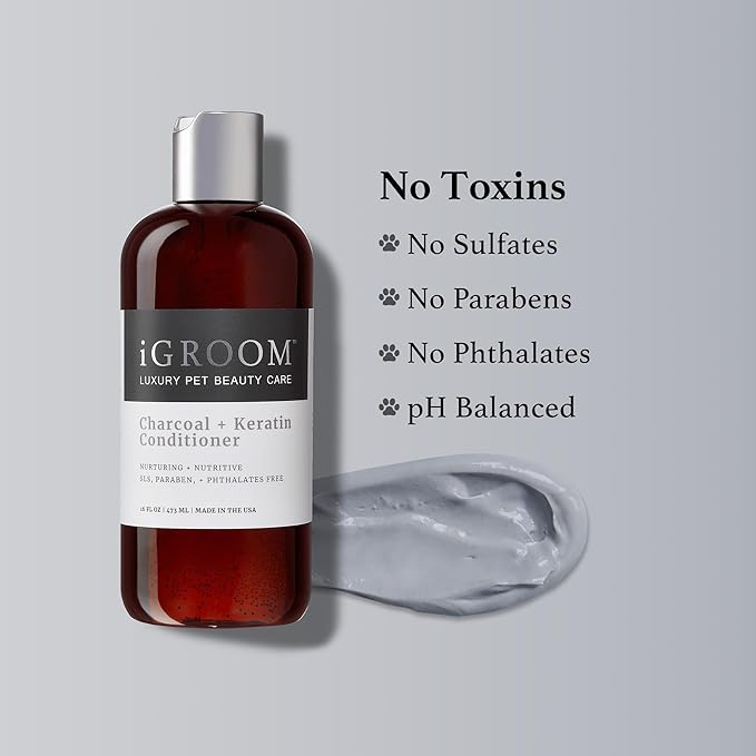 iGroom Charcoal Keratin Dog Conditioner, Luxury Pet Beauty Care, Repairs Enhances Adds Moisture, Made in USA, Summer Fig, 16oz