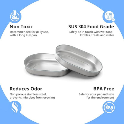 Stainless Steel Bowl Set for Automatic Microchip Cat Feeder, SUS 304 Grade, Sealing Ring to Keep Food Fresh & Reduce Odor, Easy to Clean, Includes 2 Bowls & 1 Mat