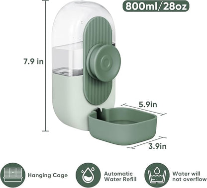 Lemtrflo 28oz Hanging Automatic Water Dispenser，Rabbit Water Bottle,Bunny Guinea Pig Ferret Water Bowl for Cage,Suitable for Small Animal Puppies(Cage Grid Spacing Over 1.2'') (Green)