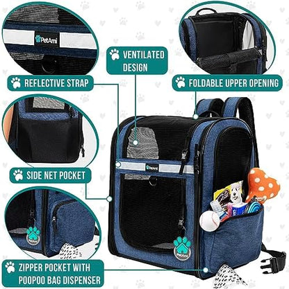 PetAmi Dog Backpack Carrier for Cats, 4-Way Entry Ventilated, 18 lbs, Blue