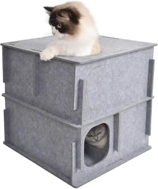 Stacking felt cat nest Cat Tunnel Bed, Cozy Hide and Seek Cat Den, All Season Useful Litter Box, Fun for Cats or Dogs, The Peekaboo Foldable Felt Cat Cave and Cube for Small Medium Large Cats