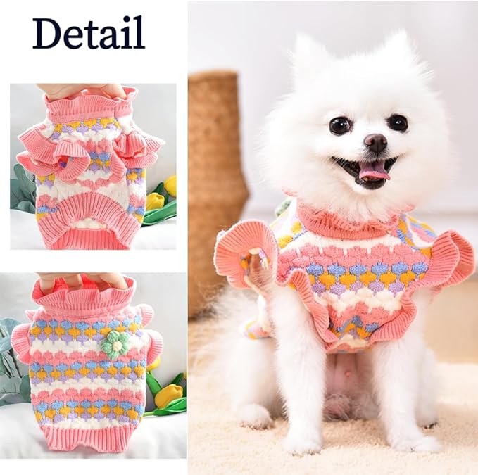 Pink Small Dog Sweater Female, Knitted Cat Sweater, Fall Girl Puppy Clothes, Turtleneck Doggy Cable Knitwear, Warm Pet Clothing for Chihuahua Yorkie Bulldog Teacup (Pink, X-Small)