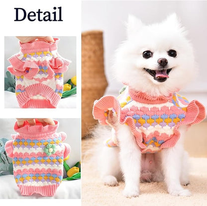 Pink Small Dog Sweater Female, Knitted Cat Sweater, Fall Girl Puppy Clothes, Turtleneck Doggy Cable Knitwear, Warm Pet Clothing for Chihuahua Yorkie Bulldog Teacup (Pink, Medium)