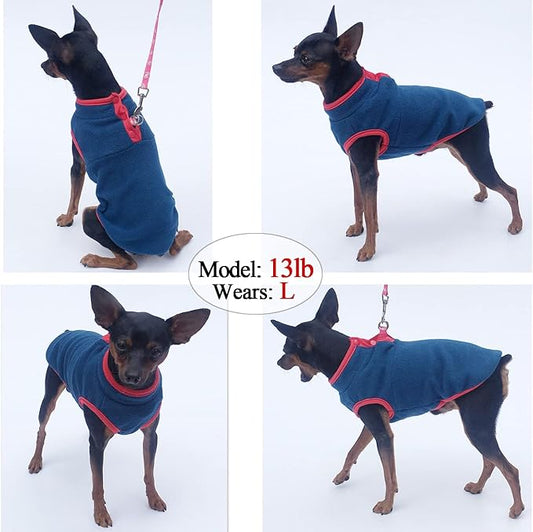 2 Pack Dog Sweater, Warm Puppy Jacket, Autumn Winter Coat, Pet Stretch Fleece Apparel with Buttons for Small Medium Dogs Cats (Red+Blue, Medium)