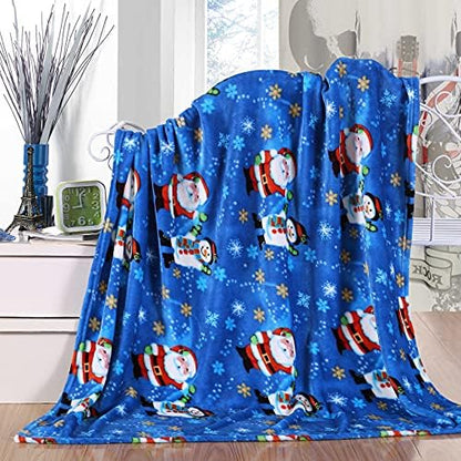 Valerian Luxury Velvet Super Soft Light Weight Blanket Prints Fleece Throw - All Year Round Home Decor, Fuzzy Warm and Cozy Throws, Couch and Gift, 50 x 60inch, Blue Santa Snowman