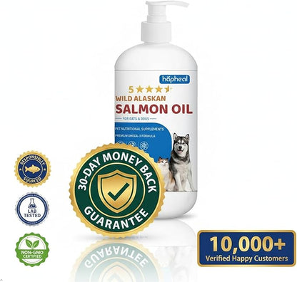 Wild-Caught Salmon Oil for Dogs & Cats - Omega 3 EPA DHA,Fish Oil Liquid Supplement for Skin & Coat Health (32 FLOZ Fish Oil)