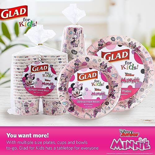 Glad for Kids Disney Minnie Mouse Paper Bowls, Pink, 12 Oz, 40 Count