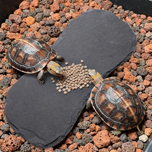 Tlence 3 Pack Reptile Basking Platform, 11''x5.5'' Tortoise Rock Plates, Bearded Dragon Feeding Slate, Lizard Bathing Resting Rock Slab for Gecko Chameleon Snake Frog Habitat Accessories