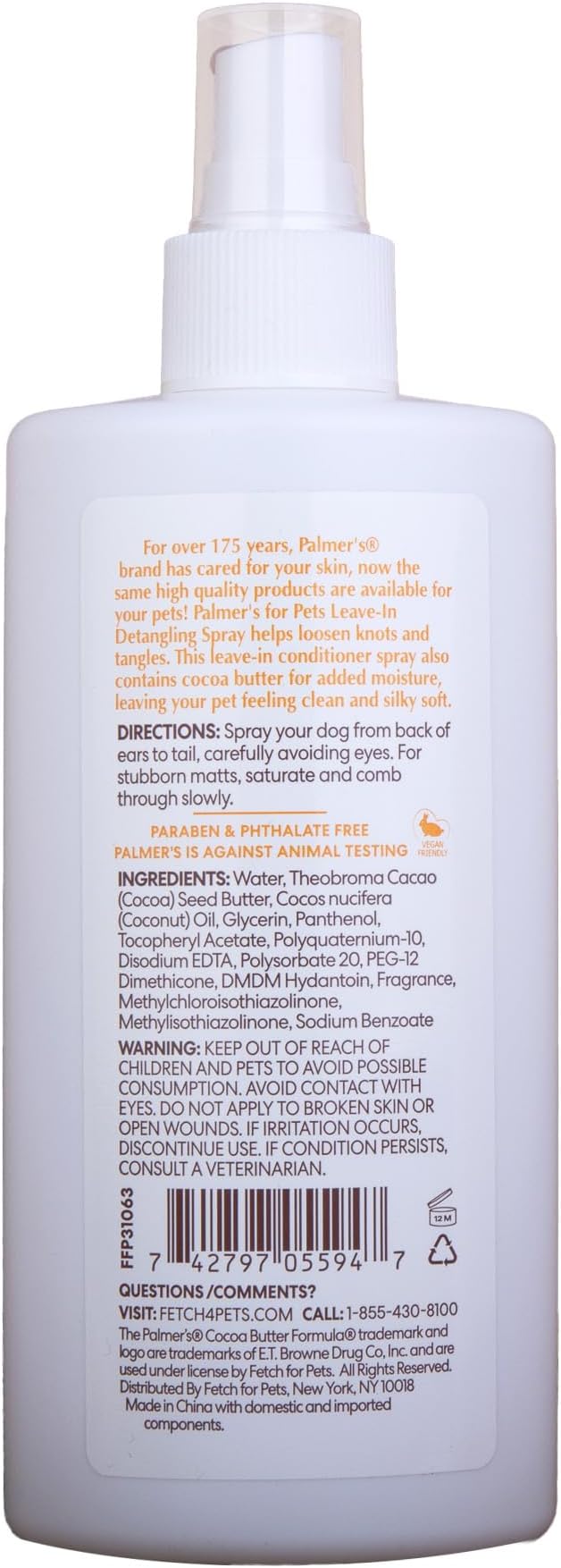 Palmer's for Pets Detangling & Conditioning Spray with Cocoa Butter; Leave-in Dog Conditioner with Vitamin E and Cocoa Butter, De-Matting Spray for Dogs, 8 Fl Oz - 6 Pack