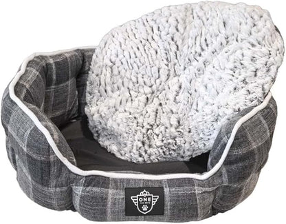 One for Pets Snuggle Pet Bed,Dog Bed, Cat Bed, Removable Washable Octagon Cuddle Bed,Anti Anxiety (Check Pattern, Medium (22.5 Inch))