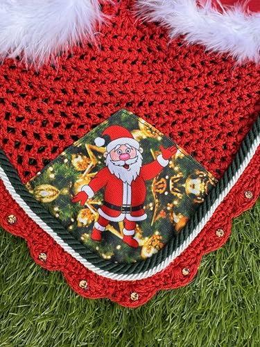 Horse Ear Bonnet Santa Claus Double Hats Fly Hood Ear Net Fly Veil Gift for A Christmas Equestrian Tack Equine (Printing, X-Large/X-Full)
