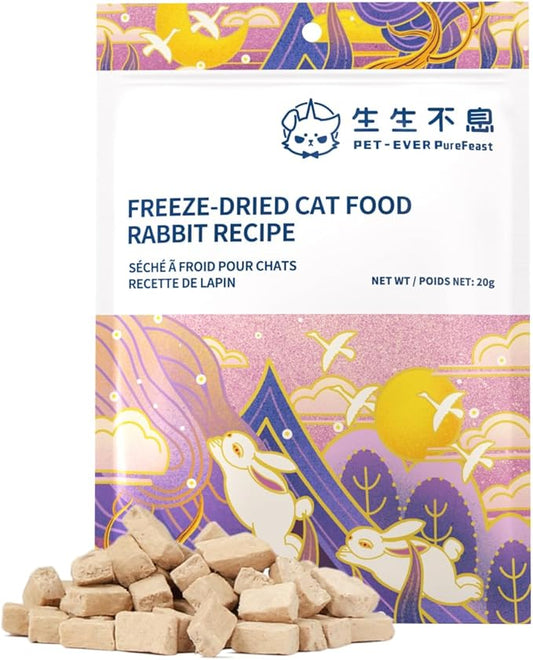 Freeze-Dried Cat Food, 97% Animal Origin Soft Dry Raw Food for Cat, High Protein Healthy Freeze Dried Cat Treat & Topper (Rabbit Recipe - 0.7 Ounce)
