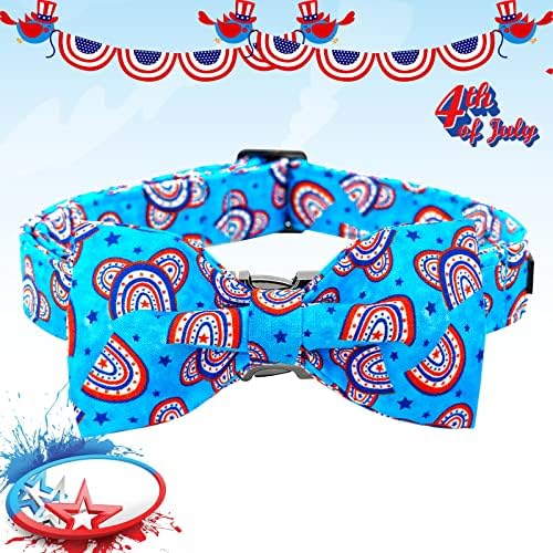 Lionheart glory American Flag Dog Collar, 4 of July Dog Bow Collar Heavy Duty Adjustable Patriotic Dog Collar with Bowtie for Small Dogs Pet Gift