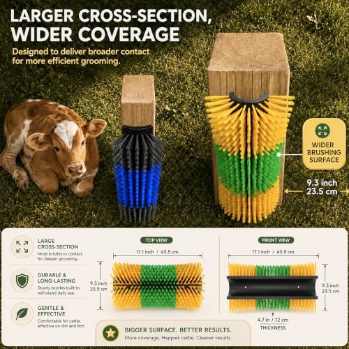 Bionic Curve Livestock Scratching Brush for Cattle, Cows, Goats, Horses and Pigs - Body-Contoured Farm Animal Scratcher Post, Heavy Duty Livestock Grooming Brush with 8 Screws, 2 Pack