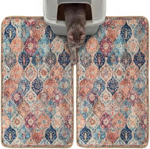 Hompet Cat Litter Mat 2 Pack, 19x30 Machine Washable Trapping Mats for Cats, Super Absorbent & Urine-Proof Cat Litter Box Mat for Floor, Waterproof & Non Slip Kitty Litter Rug
