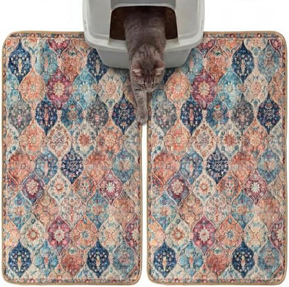 Hompet Cat Litter Mat 2 Pack, 19x30 Machine Washable Trapping Mats for Cats, Super Absorbent & Urine-Proof Cat Litter Box Mat for Floor, Waterproof & Non Slip Kitty Litter Rug