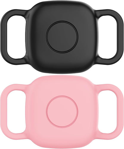 DDJ Waterproof Dog Collar Holder for Life360 Tile Mate Tracker, 2-Pack Durable Silicone Cover, Anti Lost for Life 360 Tile Tracker Case for Cat & pet Collars, Easy Installation, Black+Pink