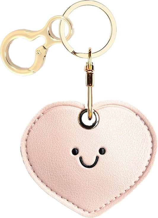 Leather Keychain Holder Case Compatible with AirTag,Cute Protective Cover with Keyring,Anti-Scratch Finder GPS Tracker Case for Wallet Keys,bag,pets,Backpack(Pink Heart)
