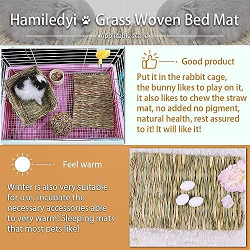 Hamiledyi Rabbit Grass Mat 4PCS Large Woven Bed Mat for Small Animal