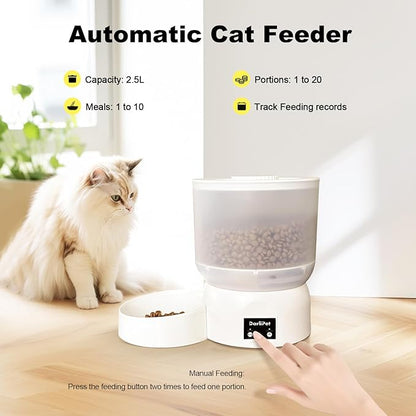 Automatic Cat Feeder with 270-Day Battery Life, Rechargeable Auto Cat Feeder with Slow Feed Mode & Very Quiet Dispensing, 2.5L App Controlled Small cat Food Dispenser for Cats & Small Dogs