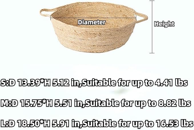 Rattan Cat Litter Pet Bed for Home Pet Supply Pet Sleeping Cat Beds Rattan Cat Dog Kitten Bed Basket Cooling Pet Nest Cat Supply Indoor Cat Cattail Grass to Weave (Cattail Split,Small)