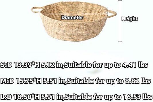 Rattan Cat Litter Pet Bed for Home Pet Supply Pet Sleeping Cat Beds Rattan Cat Dog Kitten Bed Basket Cooling Pet Nest Cat Supply Indoor Cat Cattail Grass to Weave (Corn Flakes,Large)