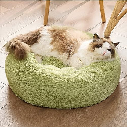 Bedsure Calming Cat Beds Donut Round Washable Kitten Bed,20 inches Green