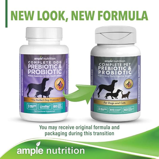 Ample Nutrition Complete Pet Prebiotic + Probiotic for Dogs & Cats, 60ct Pork Flavored Pearls